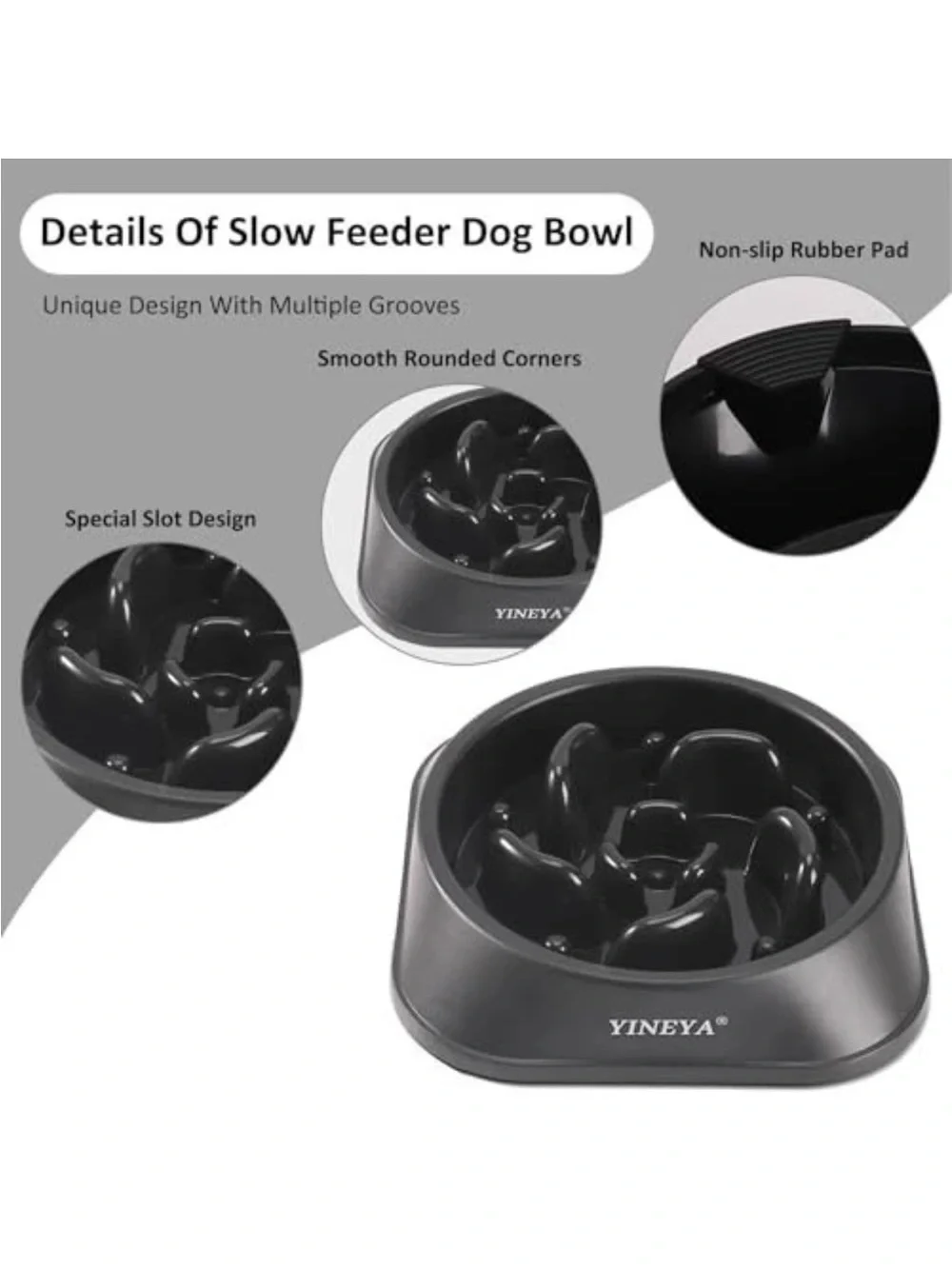 YINEYA Gray Slow Feeder Dog Bowl. New.